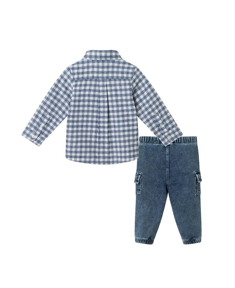 Andy & Evan Infant Boys Grey Check Buttondown and Denim Pant Set