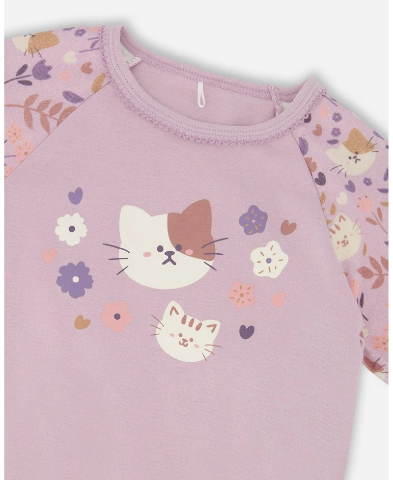 Deux par Toddler Girls Cotton Two-Piece Pajamas Lilac Cat Print - Toddler|Child