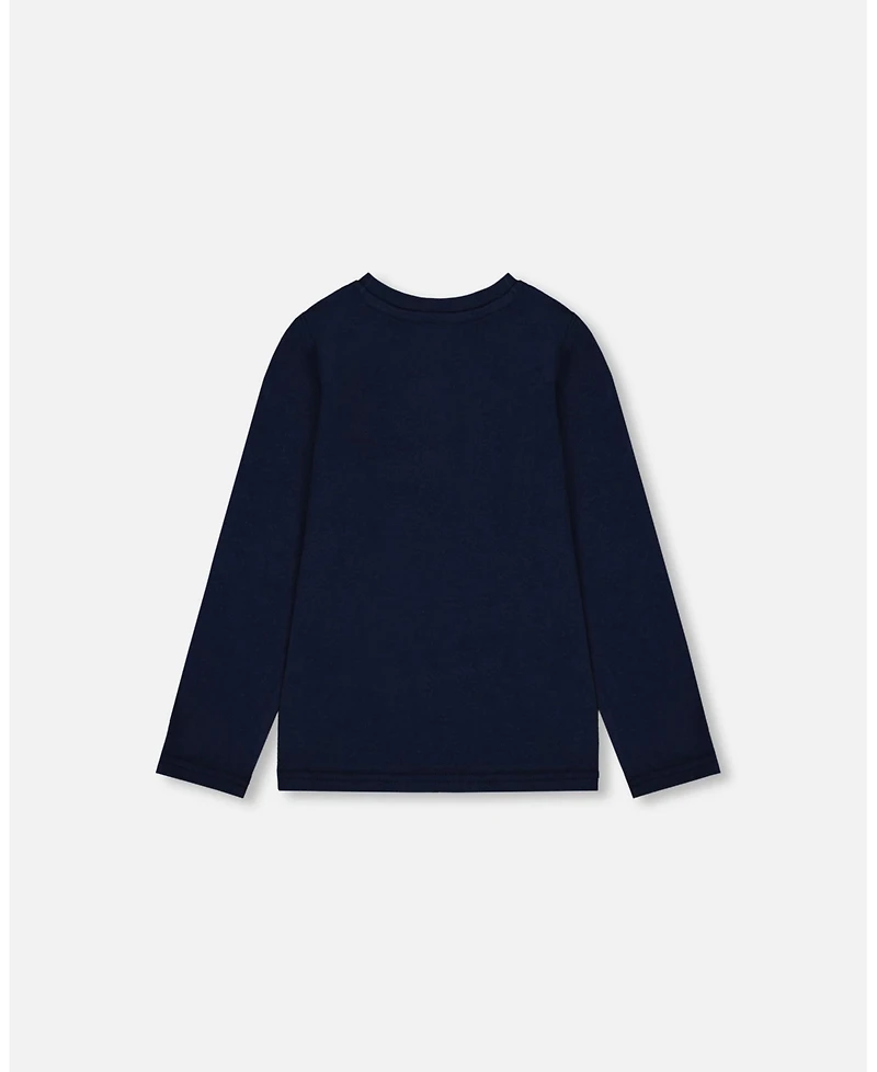 Deux par Girl Cotton T-Shirt Dark Blue with Cat