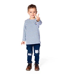 Deux par Baby Boys French Terry Blue Denim Pants with Contrasting Patch