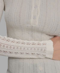 Bcbg Women's Long Sleeve Mix-Stitch Henley Neck Sweater