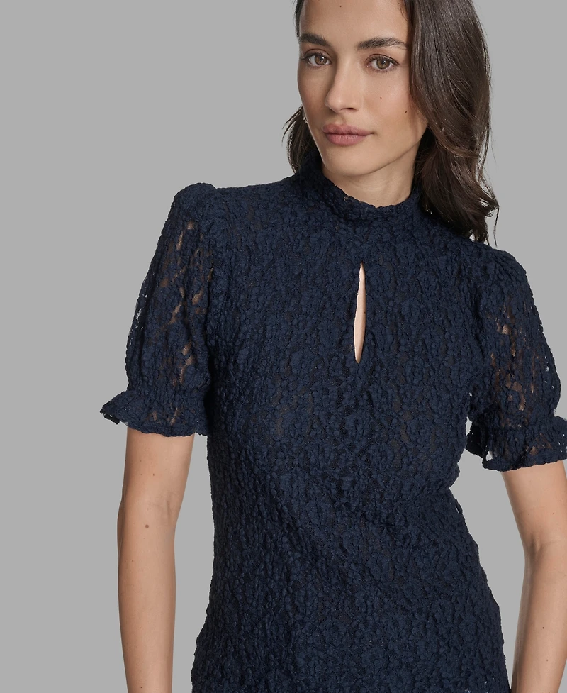 Bcbg Women's Short Sleeve Lace Ruffle Top