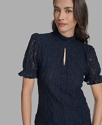 Bcbg Women's Short Sleeve Lace Ruffle Top