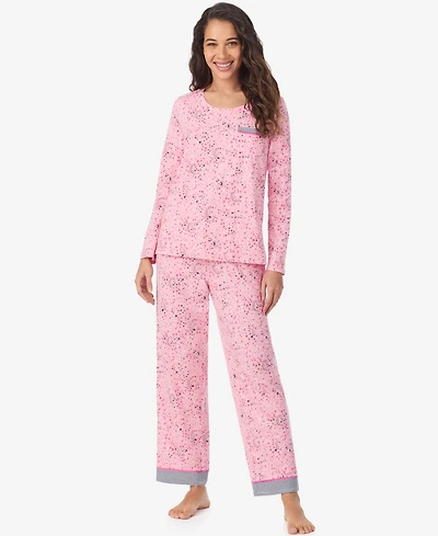 Cuddl Duds Women's Long Sleeve Crewneck Top and Ankle Length Pants Pajama Set