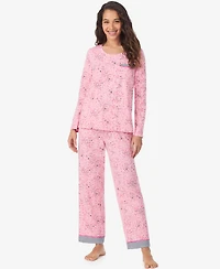 Cuddl Duds Women's Long Sleeve Crewneck Top and Ankle Length Pants Pajama Set