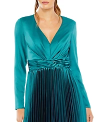 Mac Duggal Women's Long Sleeve Satin Charmeuse Dress with Classic Pleating