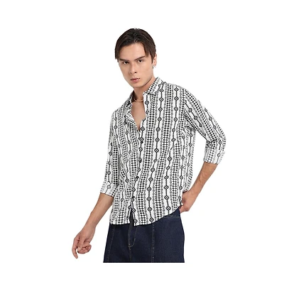 Campus Sutra Men's Black & Grey Geometric Aztec Print Shirt