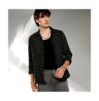 Campus Sutra Men's Seaweed Green & Charcoal Black Gingham Shirt