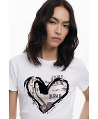 Desigual Women's Newspaper heart T-shirt