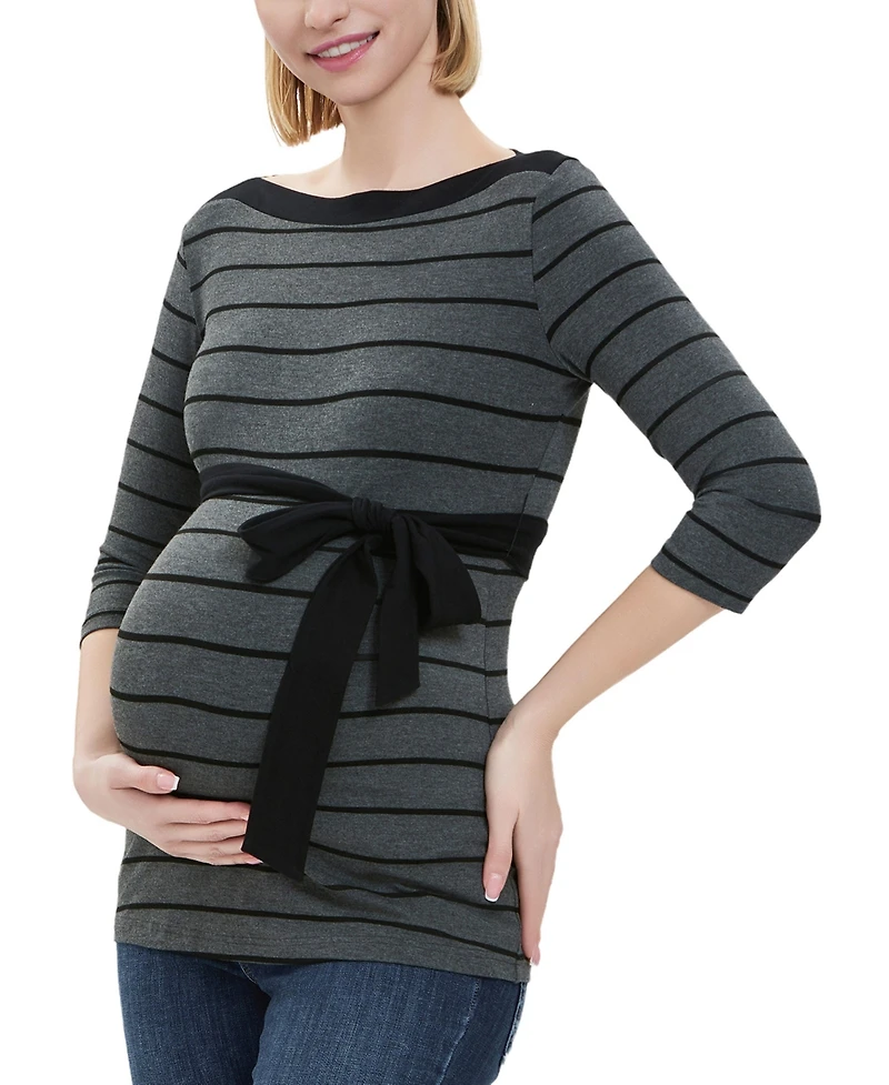 kimi + kai Maternity Striped Boat Neck Top