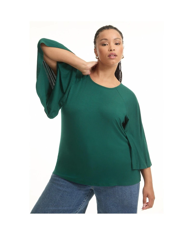 June + Vie Women's Flared Raglan Sleeve Breton Tee