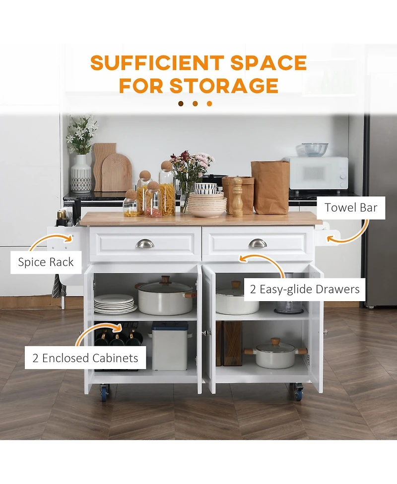 Halifax North America White Kitchen Helper: Rolling Island Cart with Drop-Leaf Top