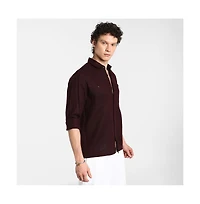 Campus Sutra Men's Burgundy Red Solid Utility Shirt