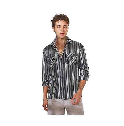 Campus Sutra Men's Charcoal Grey Multitrack Striped Oversized Shirt