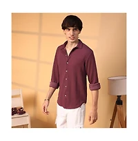 Campus Sutra Men's Burgundy Red Rope-Textured Shirt