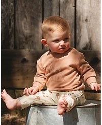 Deux par Baby Boy Cotton Pant and Top Set Beige Tree Print