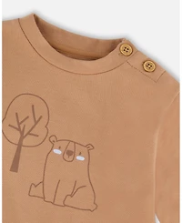 Deux par Baby Boy Cotton Pant and Top Set Beige Tree Print