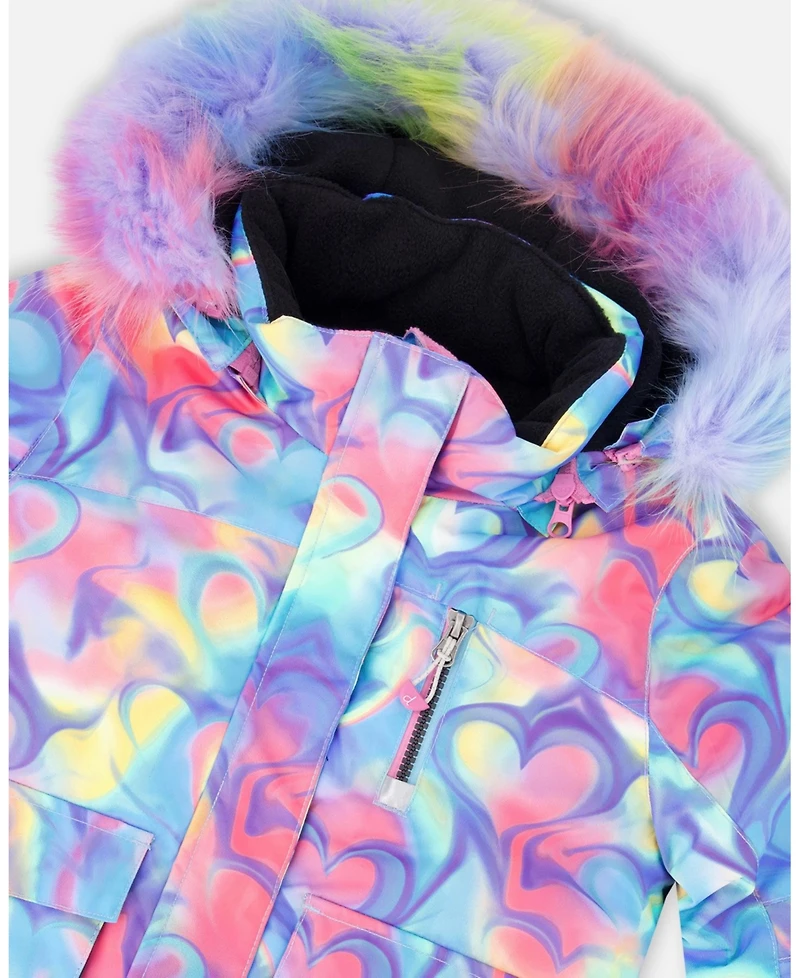 Deux par Girl Two-Piece Play Snowsuit Black with Multicolor Print Jacket