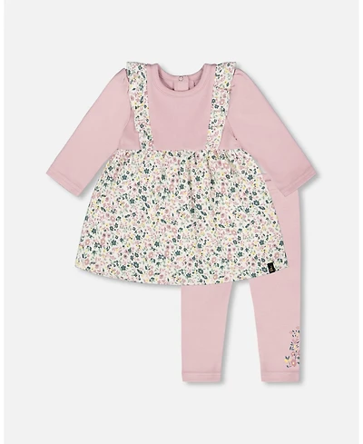 Deux par Baby Girl Cotton Bi-Material Tunic and Leggings Set Neutral Purple