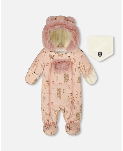 Deux par Baby Girl One-Piece Layette Snowsuit Designed for Car Seat Pink Printed Animal