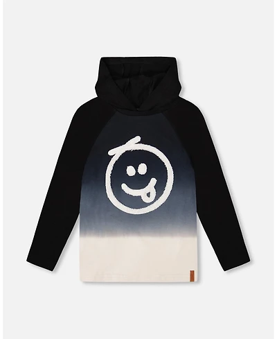Deux par Boy Cotton Jersey Hooded Raglan Sleeve Tee Black