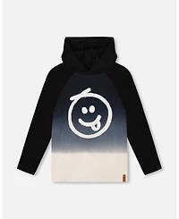 Deux par Boy Cotton Jersey Hooded Raglan Sleeve Tee Black