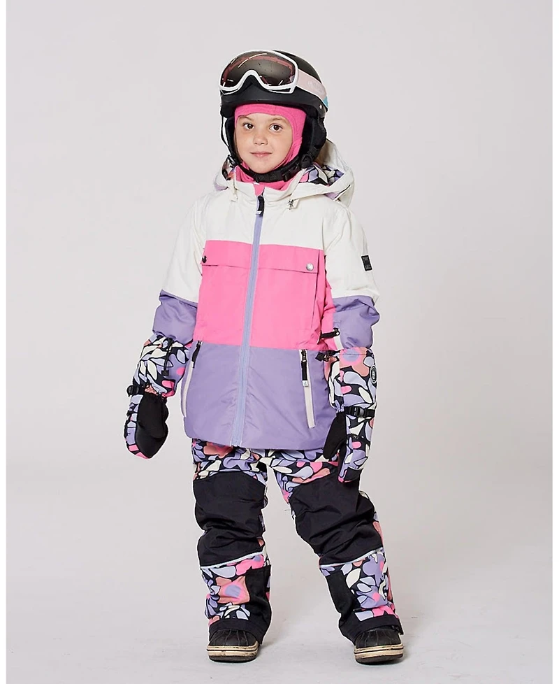 Deux par Girl Two-Piece Teknik Snowsuit Black Retro Flower Print