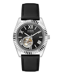 Guess Men's Black Silver Tone Automatic Watch, 42mm