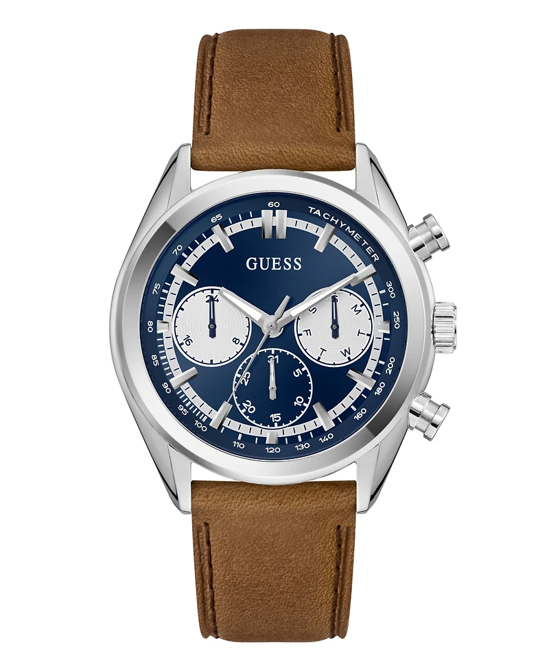 Guess Men's Brown Silver Tone Multi-function Watch, 44mm