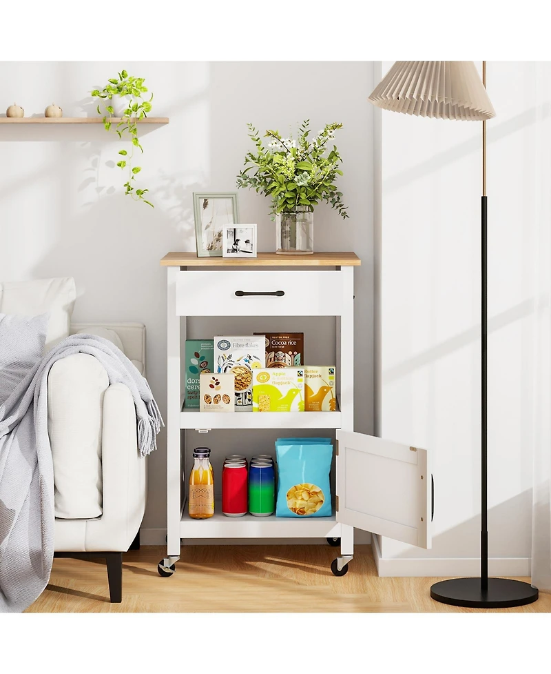 Gymax Rolling Kitchen Island Kitchen Cart w/ Rubber Wood Top Drawer