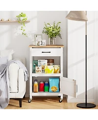 Gymax Rolling Kitchen Island Kitchen Cart w/ Rubber Wood Top Drawer