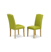 East West Furniture 3 Piece Kitchen Table Set - Oak Breakfast Table and 2 Autumn Green Pu Leather Chairs for Dining Room with High Back - Oak Finish