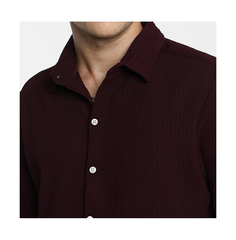Campus Sutra Men's Maroon Red Stripe-Creased Shirt