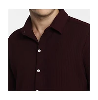 Campus Sutra Men's Maroon Red Stripe-Creased Shirt