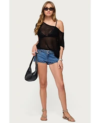 Edikted Womens Trix Off Shoulder Open Knit Top