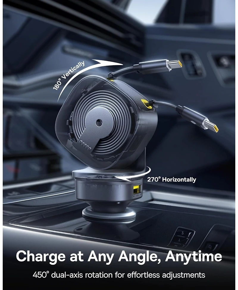 Baseus 163W Retractable Car Charger Usb C Fast Charging, PrimeTrip VR2 Max 4 in 1 Car Charger with Dual Usb C Cable