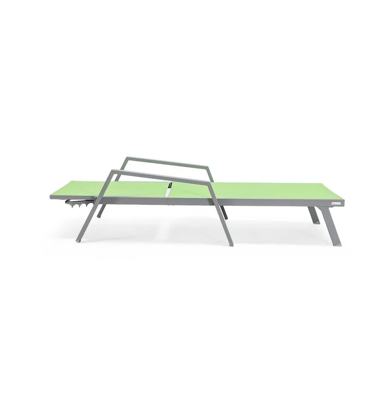 LeisureMod Marlin Patio Chaise Lounge Chair With Armrests in Grey Aluminum Frame