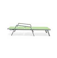 LeisureMod Marlin Patio Chaise Lounge Chair With Armrests in Grey Aluminum Frame