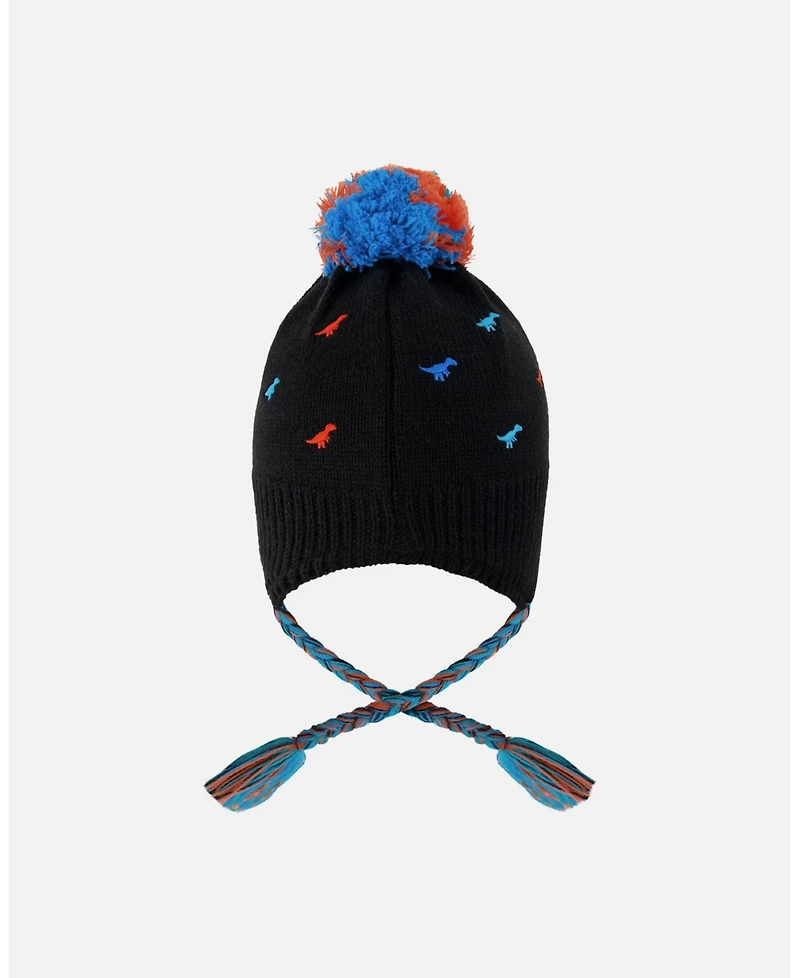 Deux par Boy Lined Winter Peruvian Knit Hat with Pompom Black - Toddler|Child