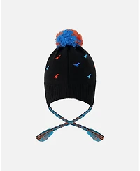 Deux par Boy Lined Winter Peruvian Knit Hat with Pompom Black - Toddler|Child