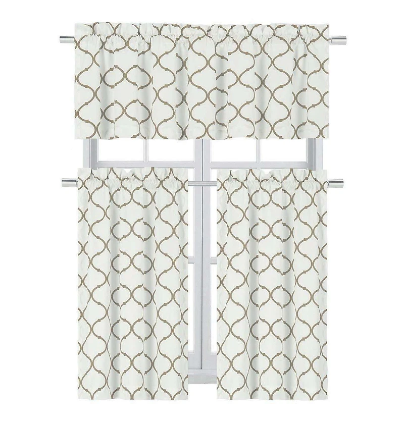 Kate Aurora Living Shabby Trellis 3 Piece Cafe Kitchen Curtain Tier And Valance Set
