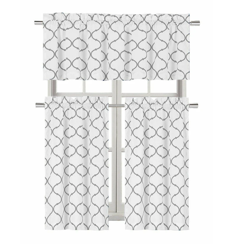 Kate Aurora Living Shabby Trellis 3 Piece Cafe Kitchen Curtain Tier And Valance Set