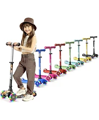 Lifemaster Mini 3-Wheel Kids Scooter with Multi-Color Wheel Lights – 4-Height Adjustable Handlebar, Wide Anti-Slip Deck, Child Safety Certified
