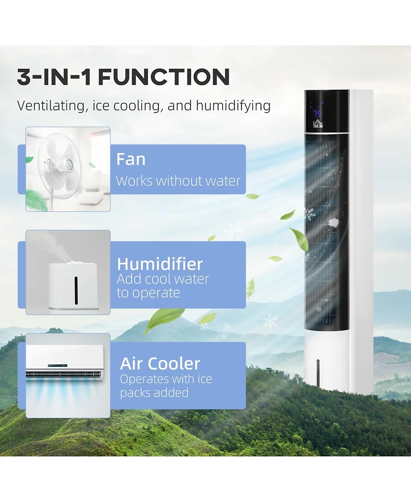Homcom Bladeless Air Cooler, Evaporative Oscillating Tower Fan Humidifier Unit