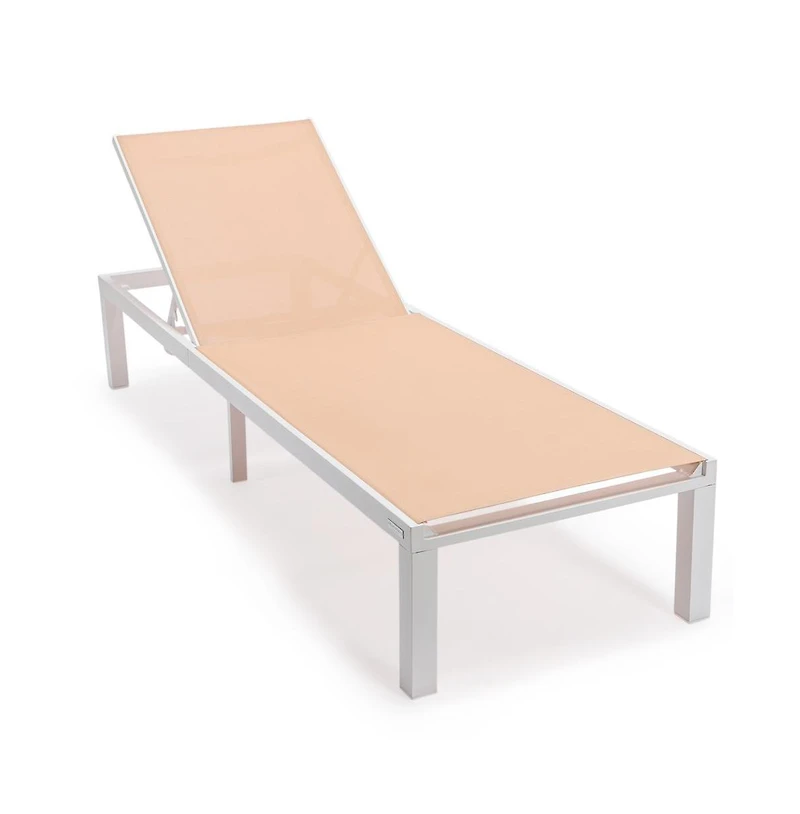 LeisureMod Marlin Patio Chaise Lounge Chair With White Aluminum Frame