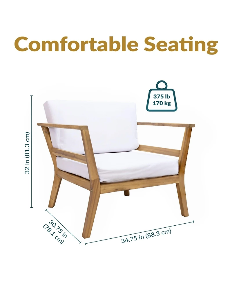 Bodie Acacia Wood Patio Armchair with Bone White Cushions