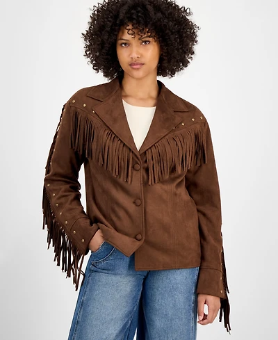 And Now This Women's Faux-Suede Fringe Studded Jacket, Macy's Exclusive