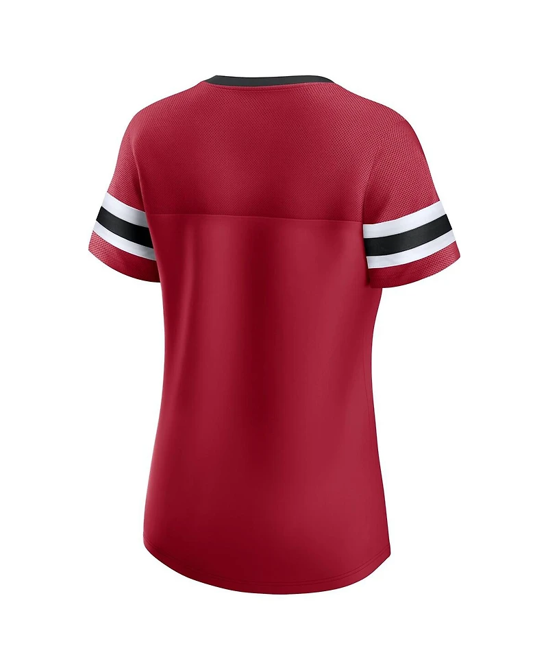 Fanatics Women's Scarlet San Francisco 49ers Lace-Up Bling T-Shirt