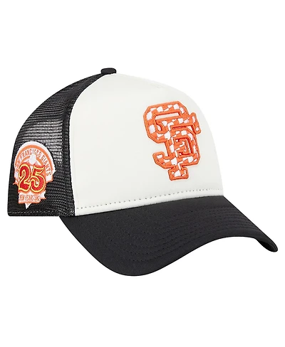 New Era Men's White/Black San Francisco Giants Checkered Flag A-Frame Trucker 9FORTY Adjustable Hat