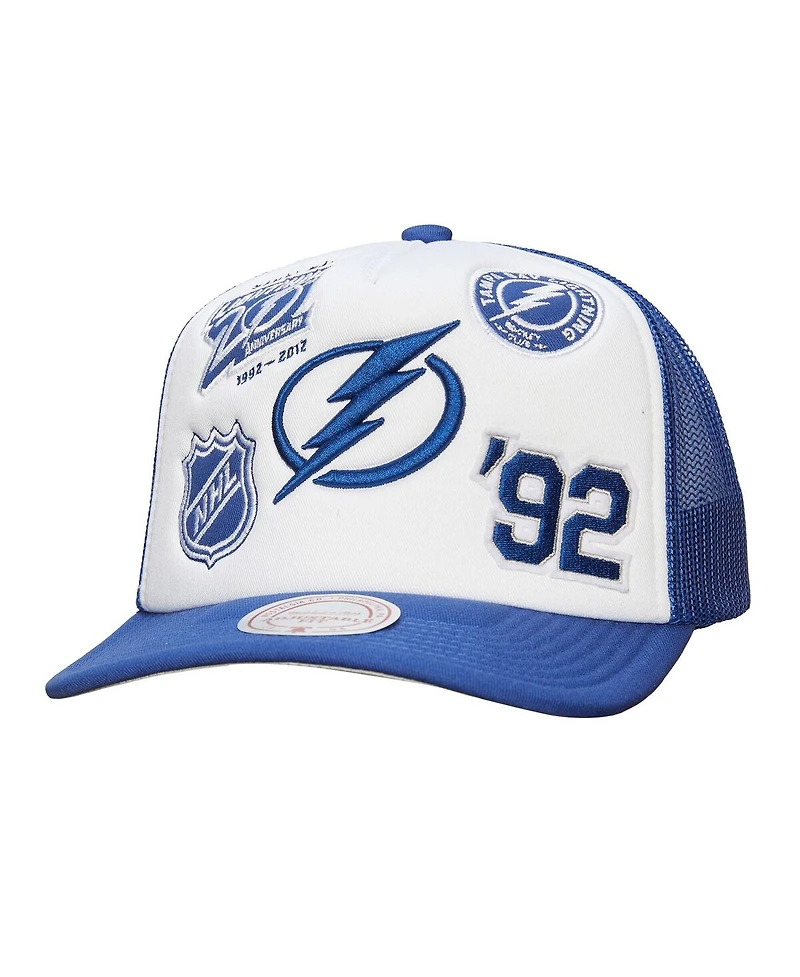 Mitchell & Ness Men's White/Blue Tampa Bay Lightning Gridlock Trucker Adjustable Hat